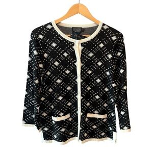 Pendleton Cardigan Sweater Jacket Black White Silk Knit size Large Petite, NEW